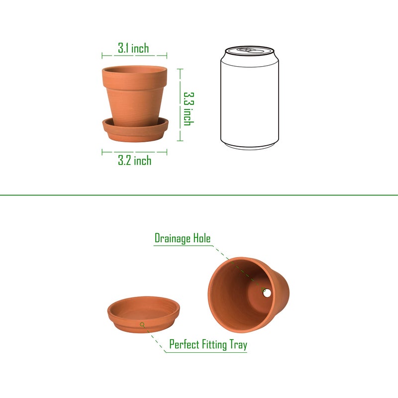 D'vine Dev Pack of 18 Terracotta Pots with Saucers, 3 Inches Terra Cotta Pots with Tray, Clay Pots for Plants & Succulents, Terracotta, 588-A-1-3 - Image 3